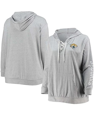 Women's Plus Heathered Gray Jacksonville Jaguars Lace-Up Pullover Hoodie