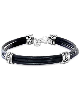 Effy Men's Leather Multi-Cord Statement Bracelet in Sterling Silver