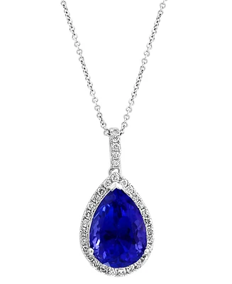 Effy Tanzanite (6 ct. t.w.) & Diamond (3/8 ct. t.w.) Halo 16" Pendant Necklace in 14k White Gold