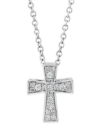 Effy Diamond Cross 18" Pendant Necklace (1/10 ct. t.w.) in Sterling Silver