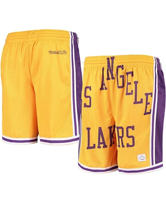 Big Boys Gold Los Angeles Lakers Hardwood Classics Throwback Face Mesh Shorts
