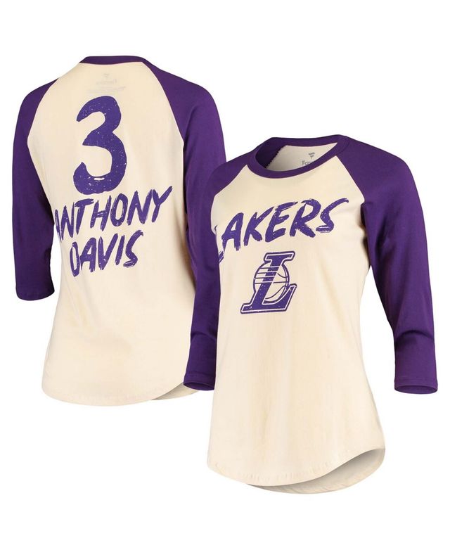 Women's Anthony Davis Cream Los Angeles Lakers Raglan 3/4 Sleeve T-shirt