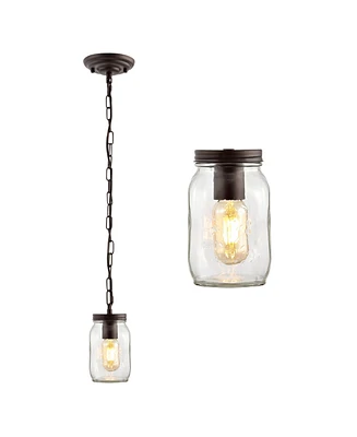 Gaines 1-Light Farmhouse Industrial Iron Mason Jar Led Pendant