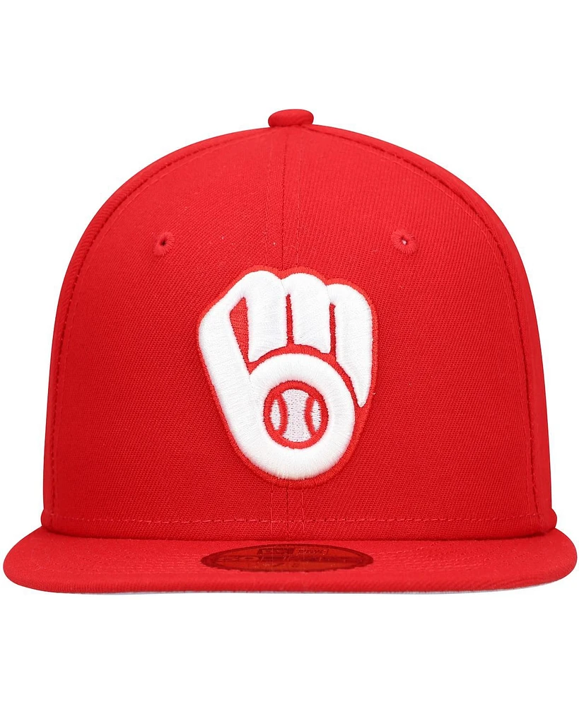Men's Red Milwaukee Brewers Logo White 59FIFTY Fitted Hat