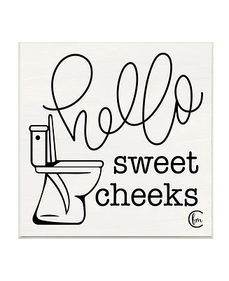 Stupell Industries Toilet Hello Sweet Cheeks Black and White Curly Script Cursive Typography Wall Plaque Art, 12" x 12"