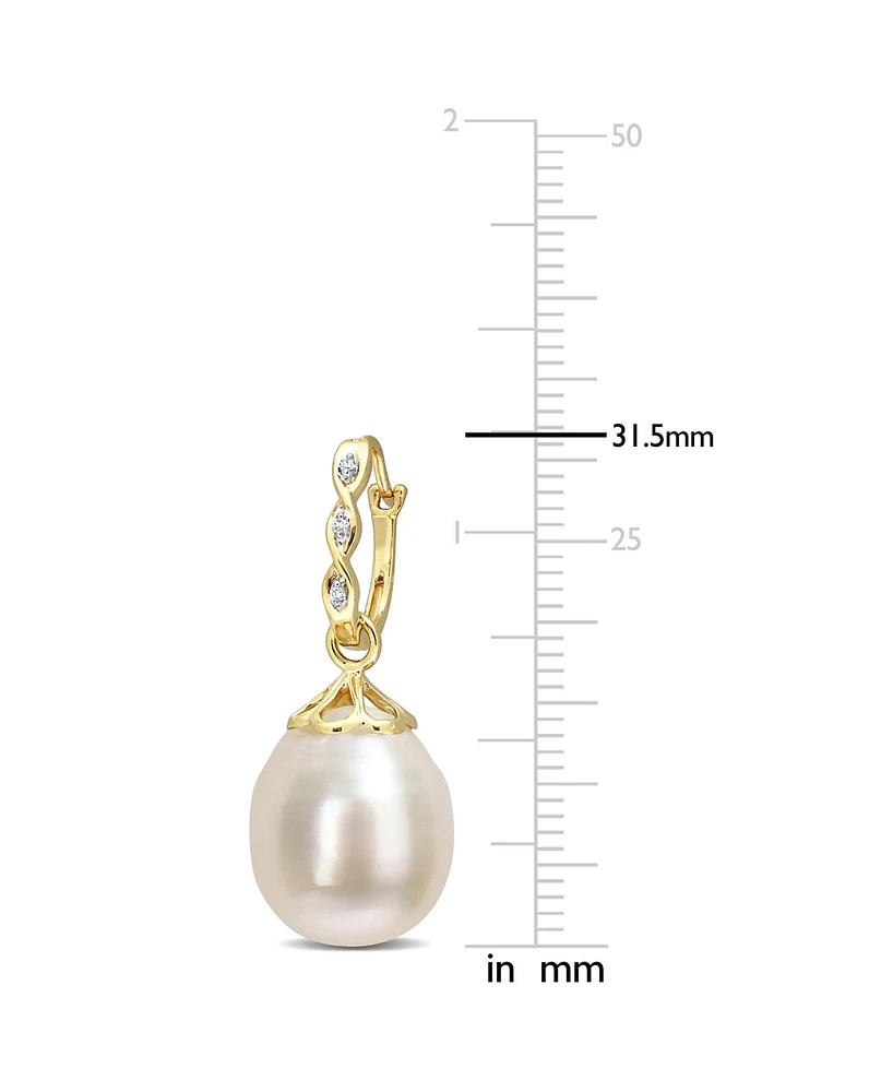 Cultured South Sea Pearl (9 - 9-1/2mm) & Diamond Accent Drop Earrings in 14k Gold