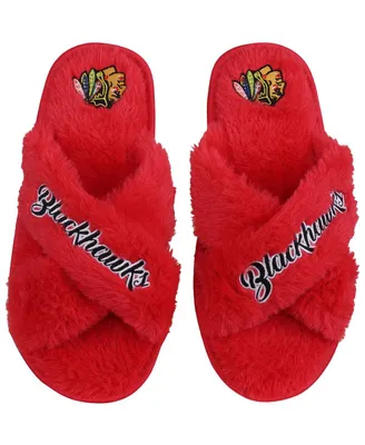 Women's Foco Chicago Blackhawks Script Cross Slide Slippers