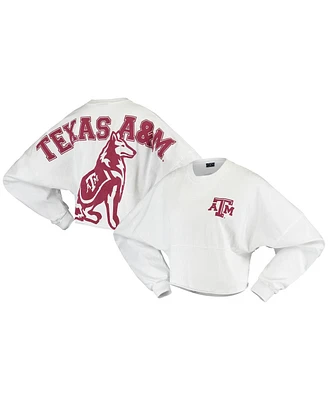 Women's White Texas A M Aggies Raw Hem Cropped Spirit Jersey Long Sleeve T-shirt