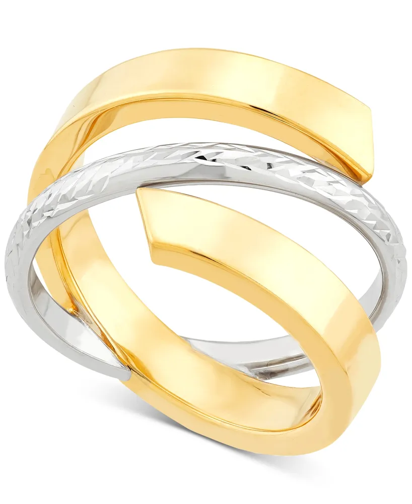 Crisscross Open Style Statement Ring 10k Two-Tone Gold