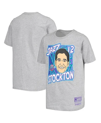 Big Boys Mitchell & Ness John Stockton Gray Utah Jazz Hardwood Classics King of the Court Player T-shirt