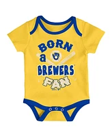 Unisex Newborn Infant Royal and Gold and Cream Milwaukee Brewers Three-Pack Number One Bodysuit