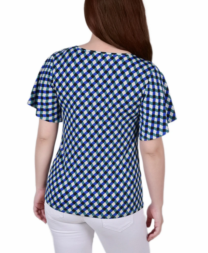 Women's Mesh Flutter Sleeve Knit Top