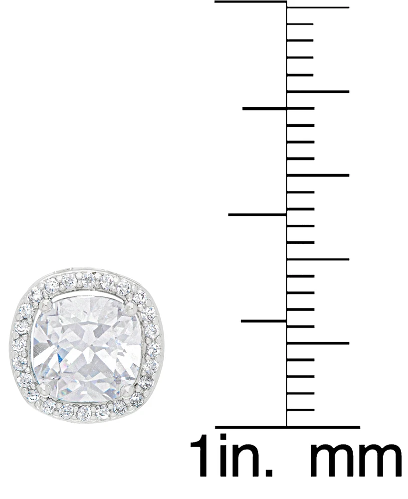 Women's Fine Silver Plated White Cubic Zirconia Cushion Halo Set, 3 Pieces