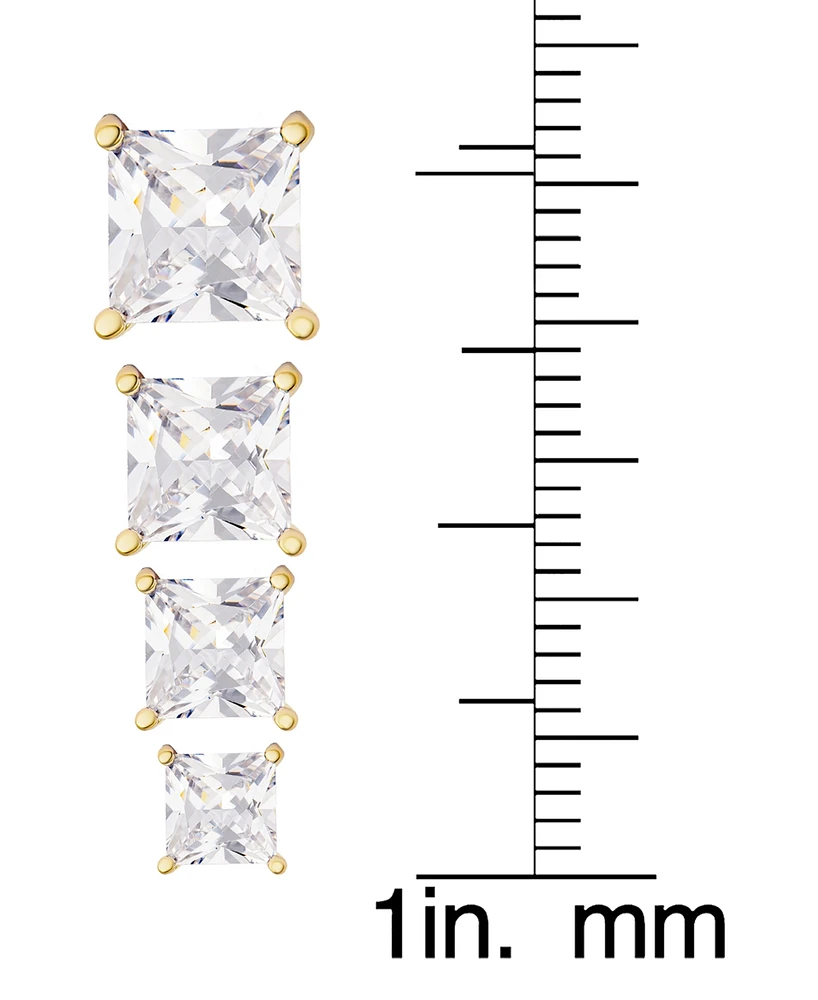 Women's 14k Gold Plated Square Cubic Zirconia Stud Earrings Set, 8 Pieces