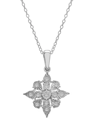 Diamond Cluster 18" Pendant Necklace (1/10 ct. t.w.) in Sterling Silver, Created for Macy's