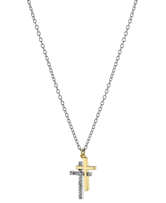 Giani Bernini Cubic Zirconia Double Cross Pendant Necklace in Sterling Silver & Gold-Plate, 16" + 2" extender, Created for Macy's