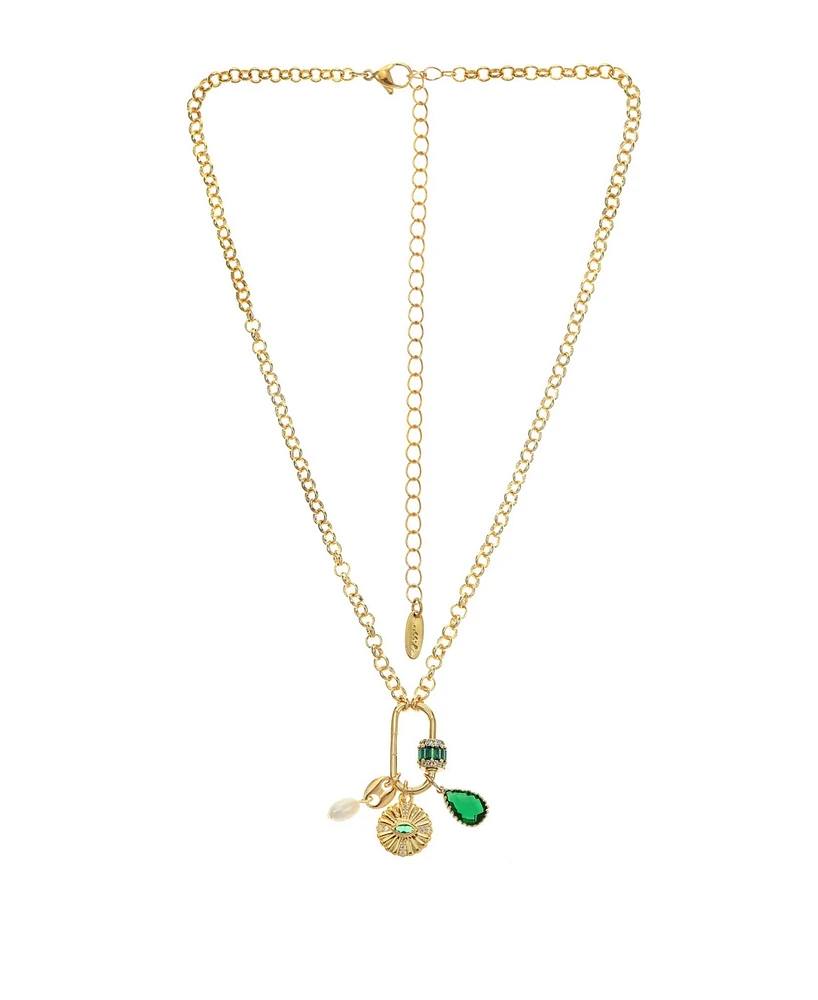 Ettika 18k Gold-Plated Cubic Zirconia & Freshwater Pearl Evil Eye Multi-Charm Pendant Necklace, 15" + 5" extender