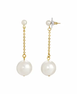 Women's Gold Tone Imitation Pearl Chain Drop Post Earring