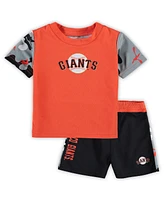 Newborn and Infant Boys Girls Orange, Black San Francisco Giants Pinch Hitter T-shirt Shorts Set