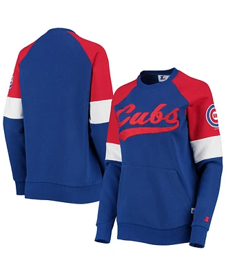Women's Starter Royal and Red Chicago Cubs Playmaker Raglan Pullover Sweatshirt