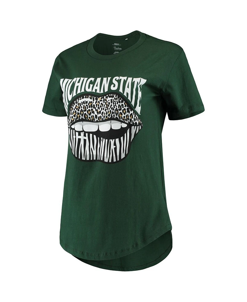 Women's Pressbox Green Michigan State Spartans Wild Lips Core T-shirt
