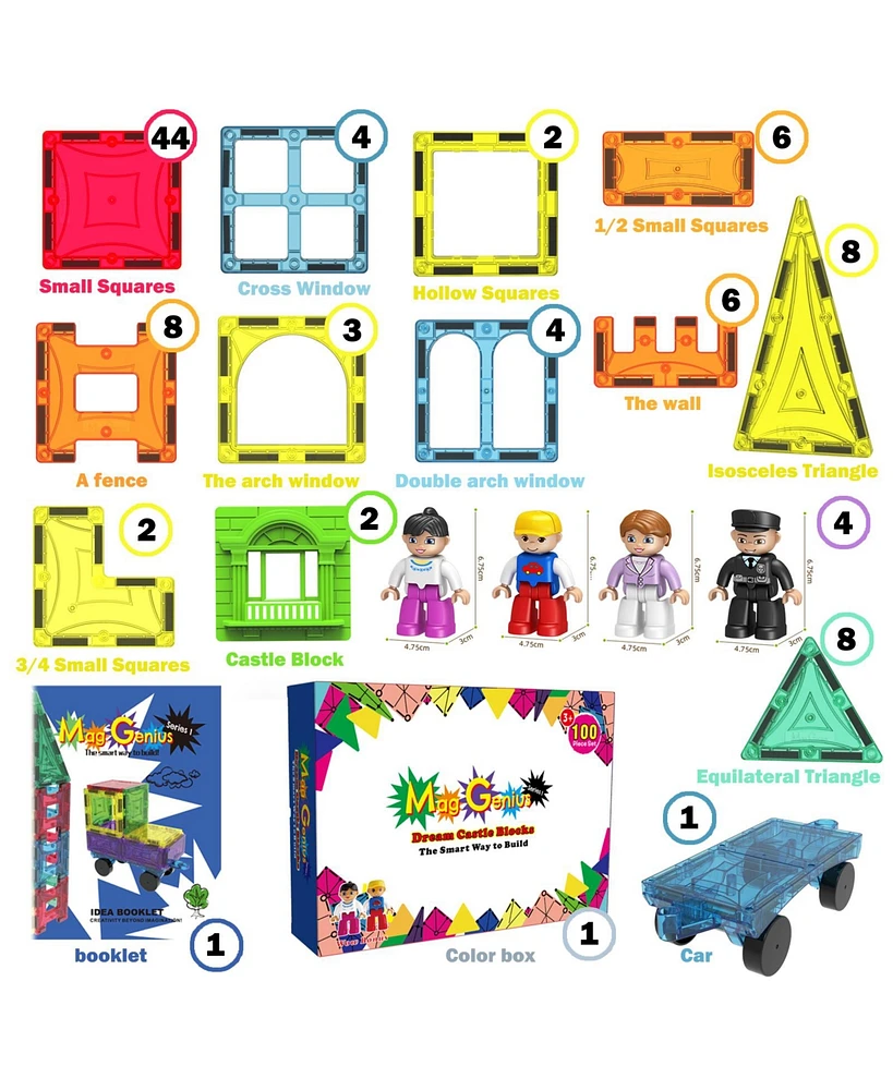 Mag-Genius 102 Piece Magnetic Building Block Play People Castle Set