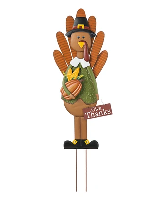 Glitzhome Thanksgiving Metal Turkey Yard Stake, Standing Decor or Hanging Decor, 36"