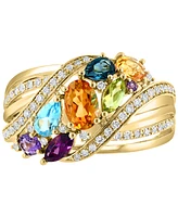 Effy Multi-Gemstone (1-3/4 ct.t.w.) & Diamond (1/4 ct. t.w.) Cluster Statement Ring in 14k Gold