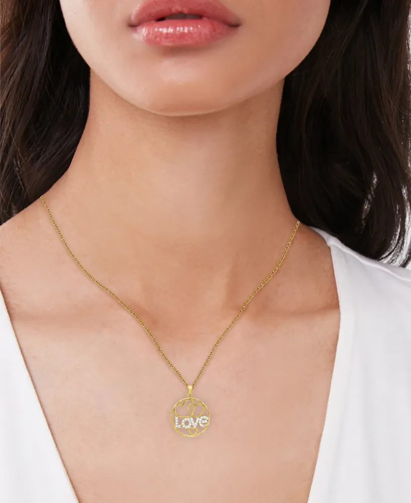 Diamond "Love" Heart Circle 18" Pendant Necklace (1/8 ct. t.w.) in 14k Gold-Plated Sterling Silver