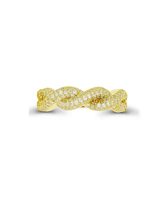 Cubic Zirconia Fashion Sterling Silver and 14K Gold Over Twisted Ring