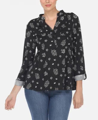Women's Pleated Leaf Print Blouse