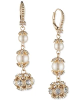 Marchesa Gold-Tone Pave Ball & Imitation Pearl Triple Drop Earrings