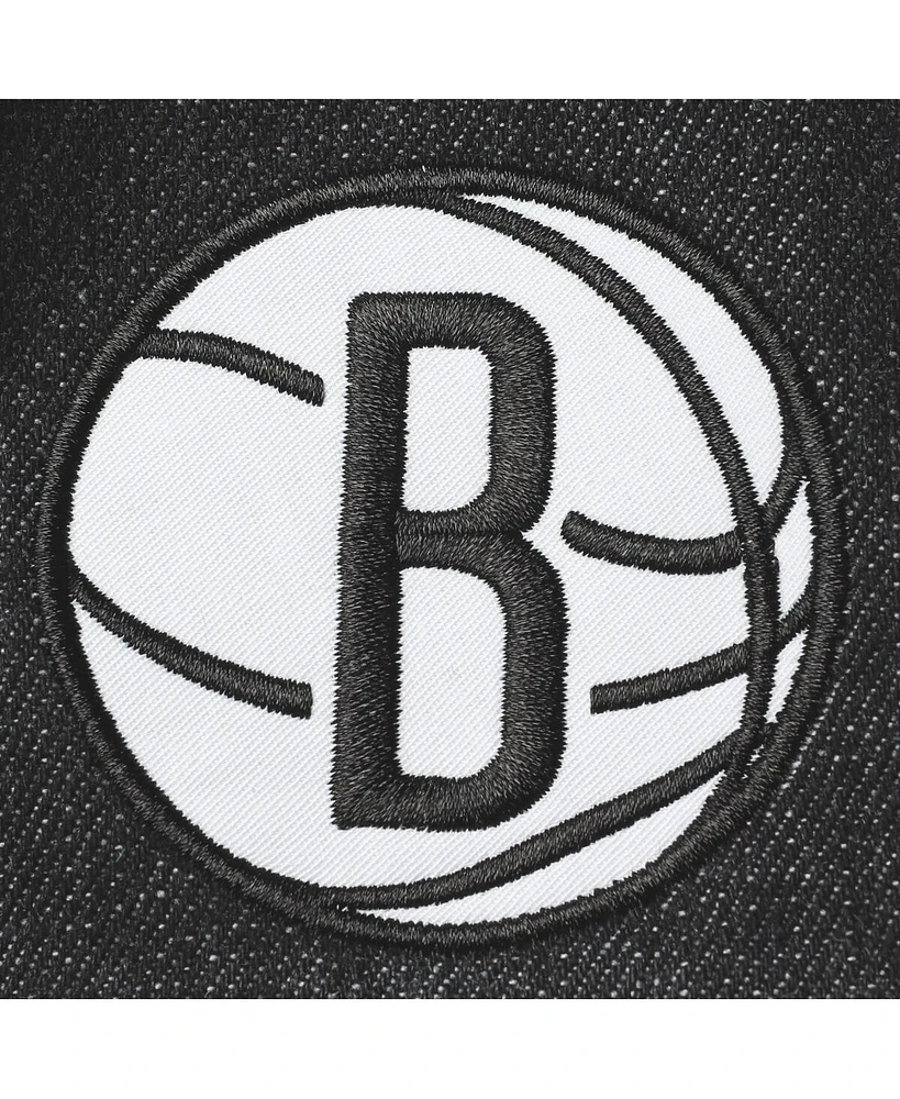 Women's The Wild Collective Black Brooklyn Nets Patch Denim Button-Up Jacket
