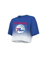 Women's Majestic Threads Royal and White Philadelphia 76ers Repeat Dip-Dye Cropped T-shirt