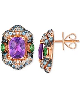 Le Vian Multi-Gemstone (4-1/2 ct. t.w.) & Nude Diamond (7/8 ct. t.w.) Halo Cluster Statement Stud Earrings in 14k Rose Gold