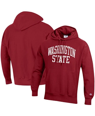 Men's Champion Crimson Washington State Cougars Team Arch Reverse Weave Pullover Hoodie