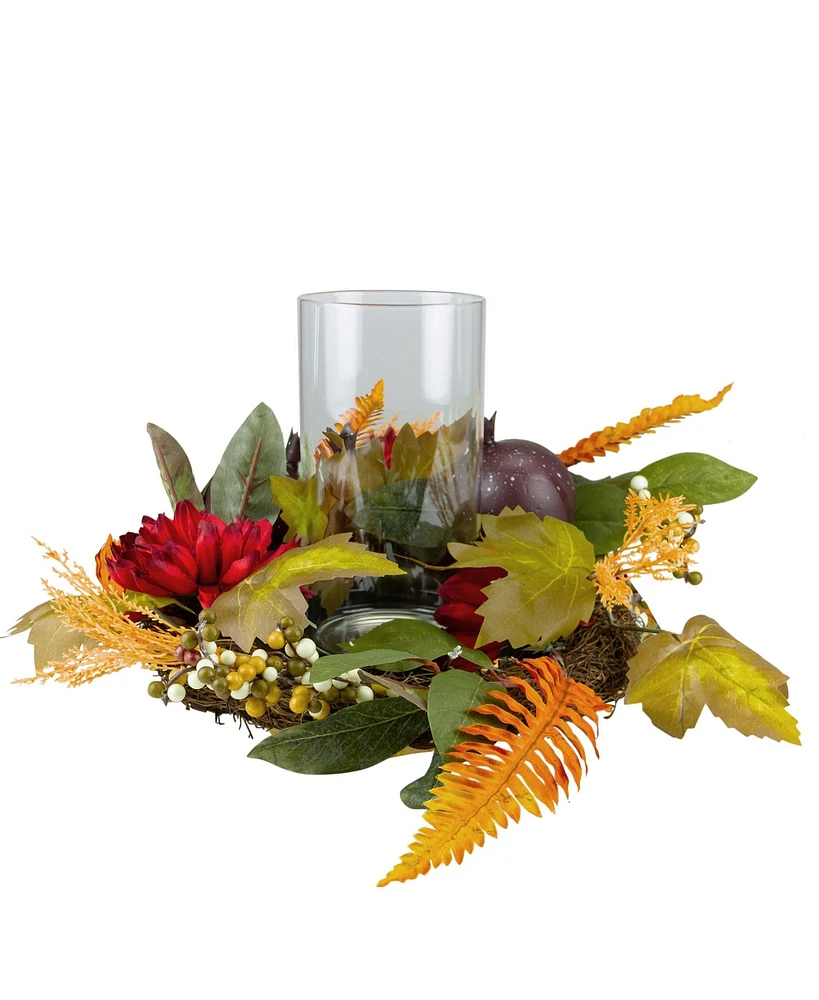 Mums with Pomegranate Fall Candle Holder Centerpiece, 22"