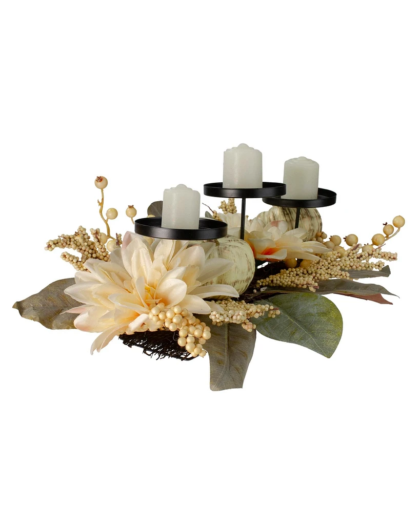 Dahlia and Pumpkin Fall Candle Holder Centerpiece, 21"