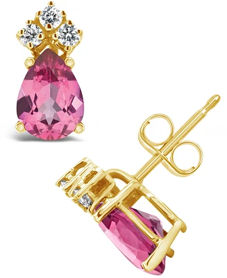 Pink Topaz (1-3/4 ct. t.w.) and Diamond (1/8 Stud Earrings 14K Yellow Gold or White