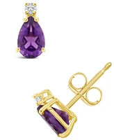Amethyst (3/4 ct.t.w) and Diamond Accent Stud Earrings in 14K Yellow Gold