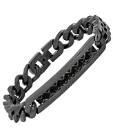 Steeltime Black Ion Plating Thick Cuban Link Chain and Simulated Black Diamonds Id Bracelet