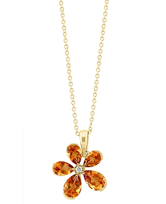 Effy Citrine (2-1/5 ct. t.w.) & Diamond Accent Flower 18" Pendant Necklace in 14k Gold