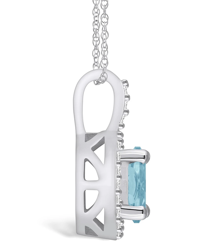 Macy's Aquamarine (1-1/7 Ct. T.w.) and Diamond (1/4 Ct. T.w.) Halo Pendant Necklace in 14K Gold