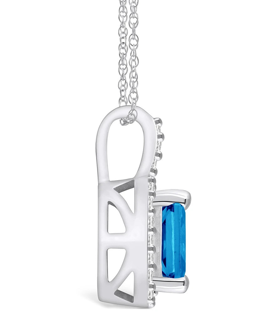 Macy's Blue Topaz (2 Ct. T.w.) and Diamond (1/4 Ct. T.w.) Halo Pendant Necklace in 14K Gold