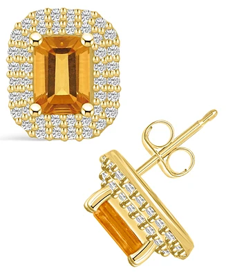 Macy's Citrine (2 ct. t.w.) and Diamond (3/4 ct. t.w.) Halo Stud Earrings in 14K Yellow Gold