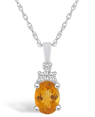 Macy's Citrine (1-1/5 Ct. T.w.) and Diamond (1/10 Ct. T.w.) Pendant Necklace in 14K White Gold