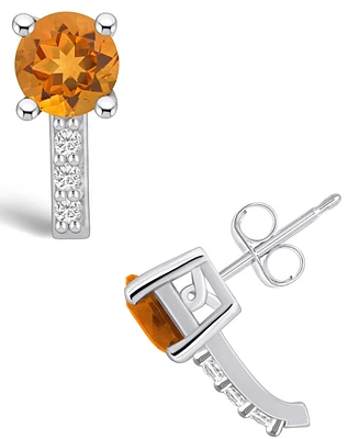 Macy's Citrine (1-1/2 ct. t.w.) and Diamond (1/8 ct. t.w.) Stud Earrings in 14K Gold