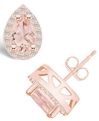 Macy's Morganite (1-3/8 ct. t.w.) and Diamond (1/3 ct. t.w.) Halo Stud Earrings in 14K Rose Gold