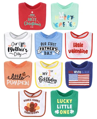 The Peanutshell Baby Boys Terry Feeding Bibs, 10 Pack, Holiday