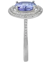 Tanzanite (1-1/4 ct. t.w.) & Diamond (1/4 ct. t.w.) Double Halo Oval Ring in 14k White Gold